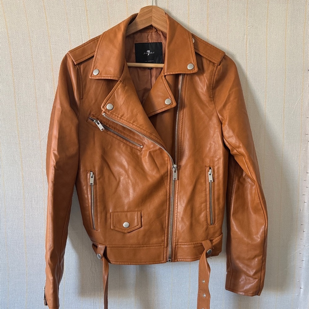 Tan Faux Leather Biker Moto Jacket